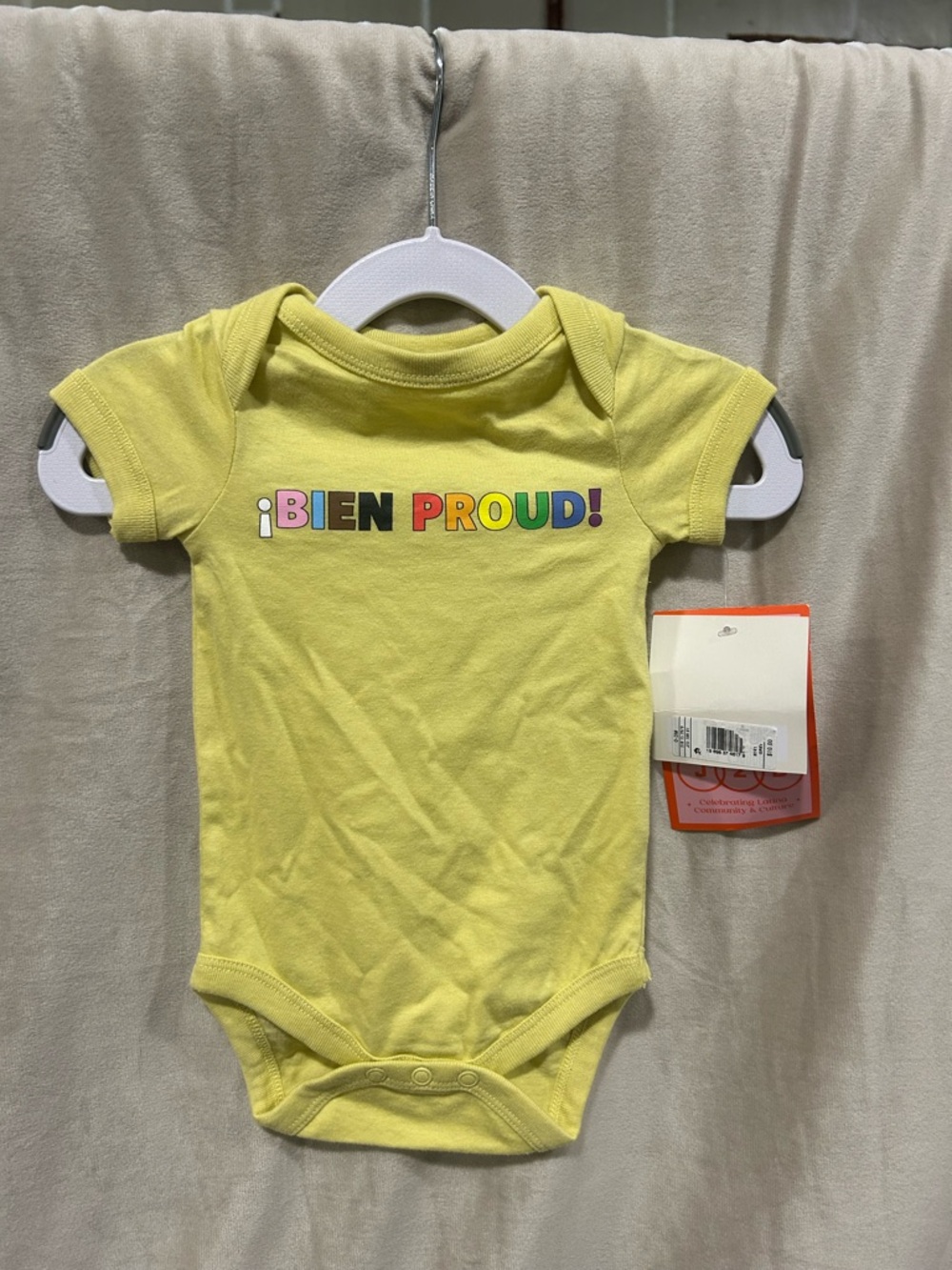 Target Yellow "¡Bien Proud!" Rainbow Letter Baby One-Piece Bodysuit